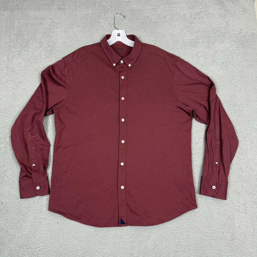 UNTUCKit Huber Burgundy Cotton Jersey Button Down Shirt Mens Large UT-14-35783